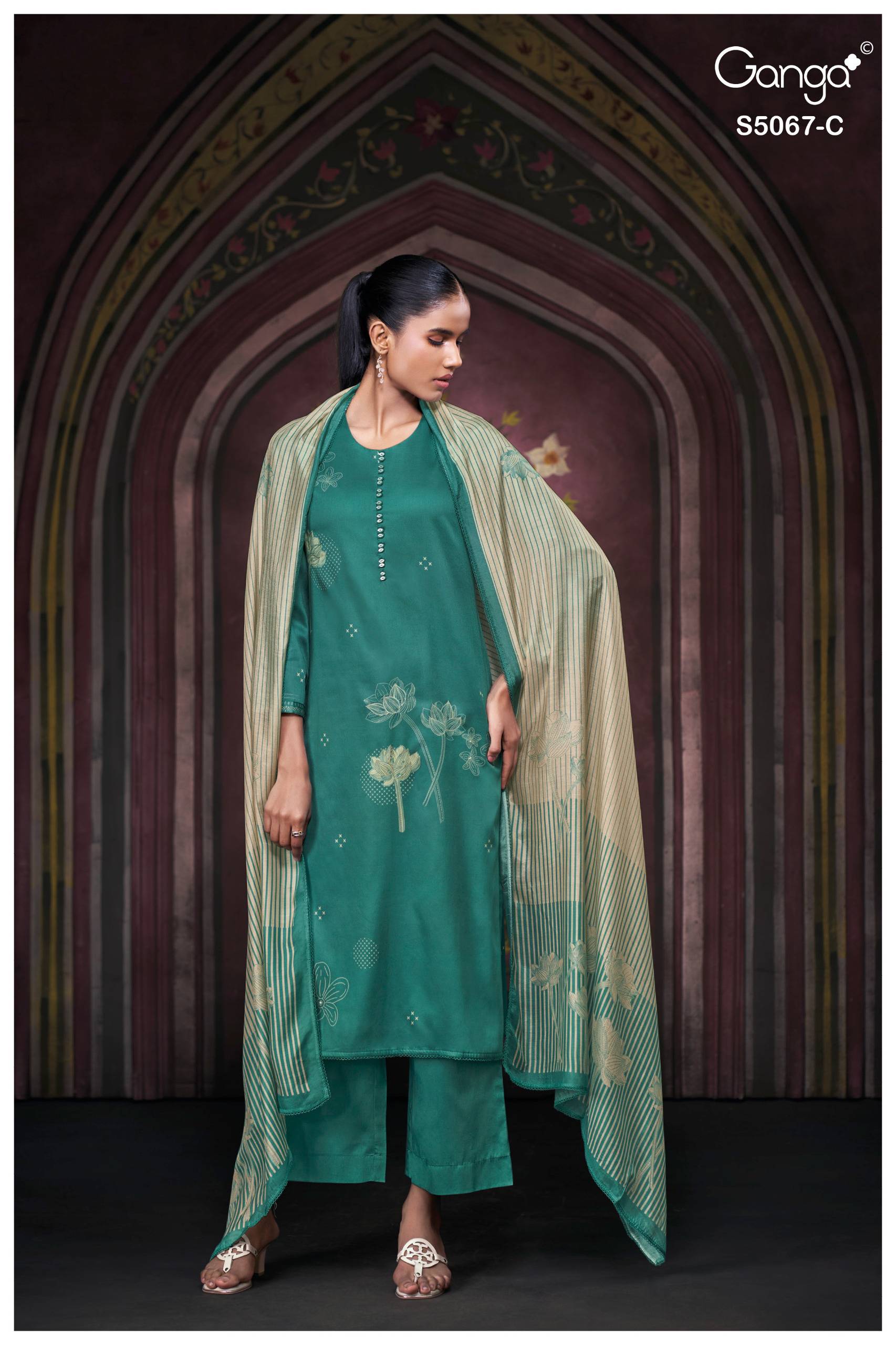 RIVIERA 5067 SERIES GANGA FASHION Stylish Beautiful Colourful COTTON SATIN Dresses At Wholesale Price